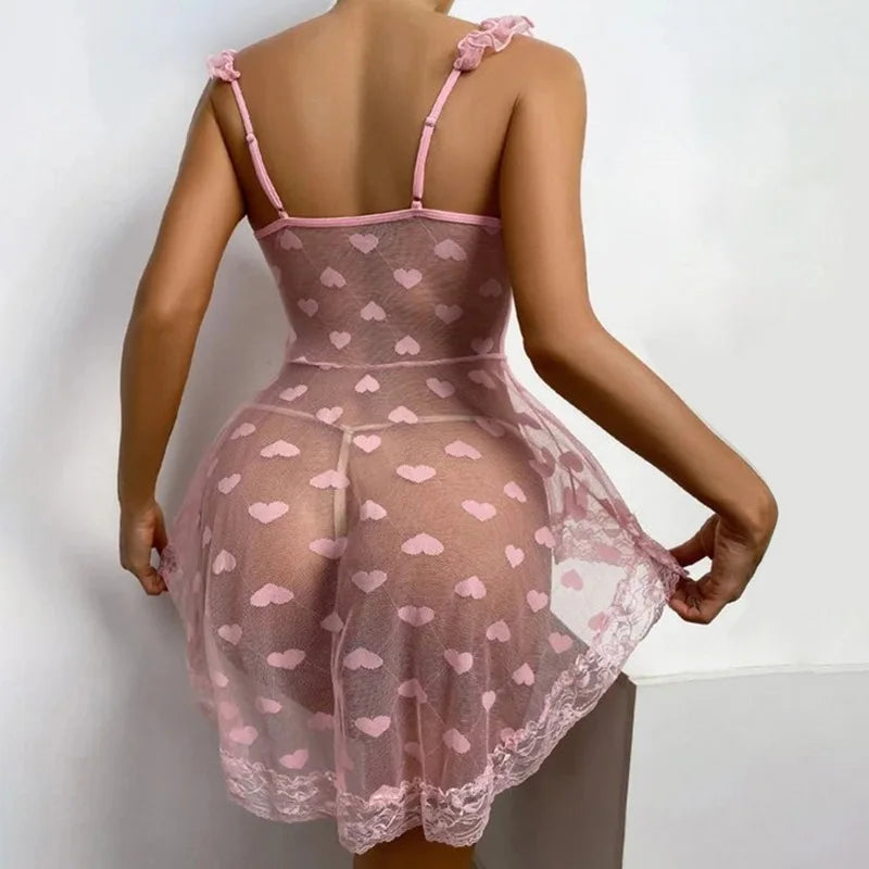 Deep V Neck Heart Underwear Set Nightgown