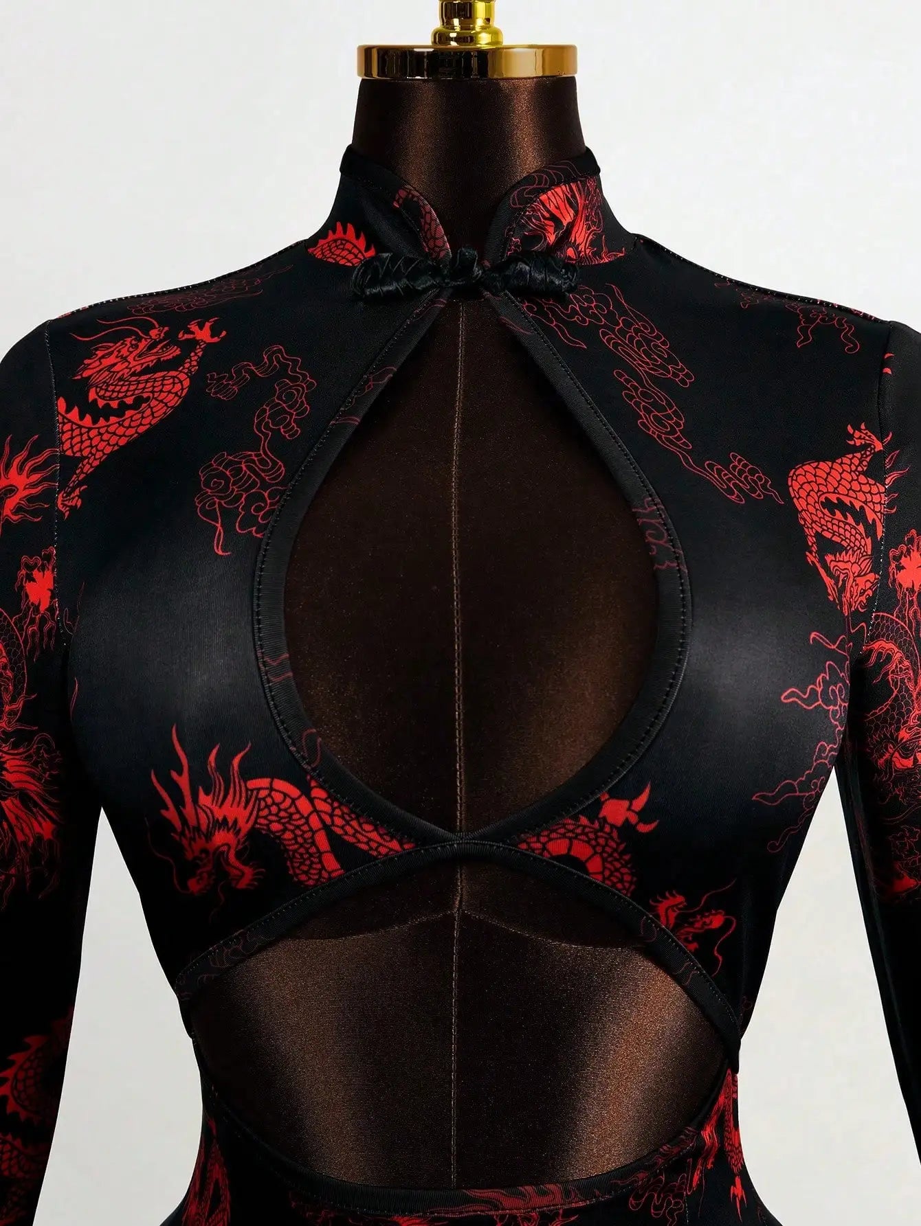Sexy Dragon Print Dress with Hollow Front & High Slit
