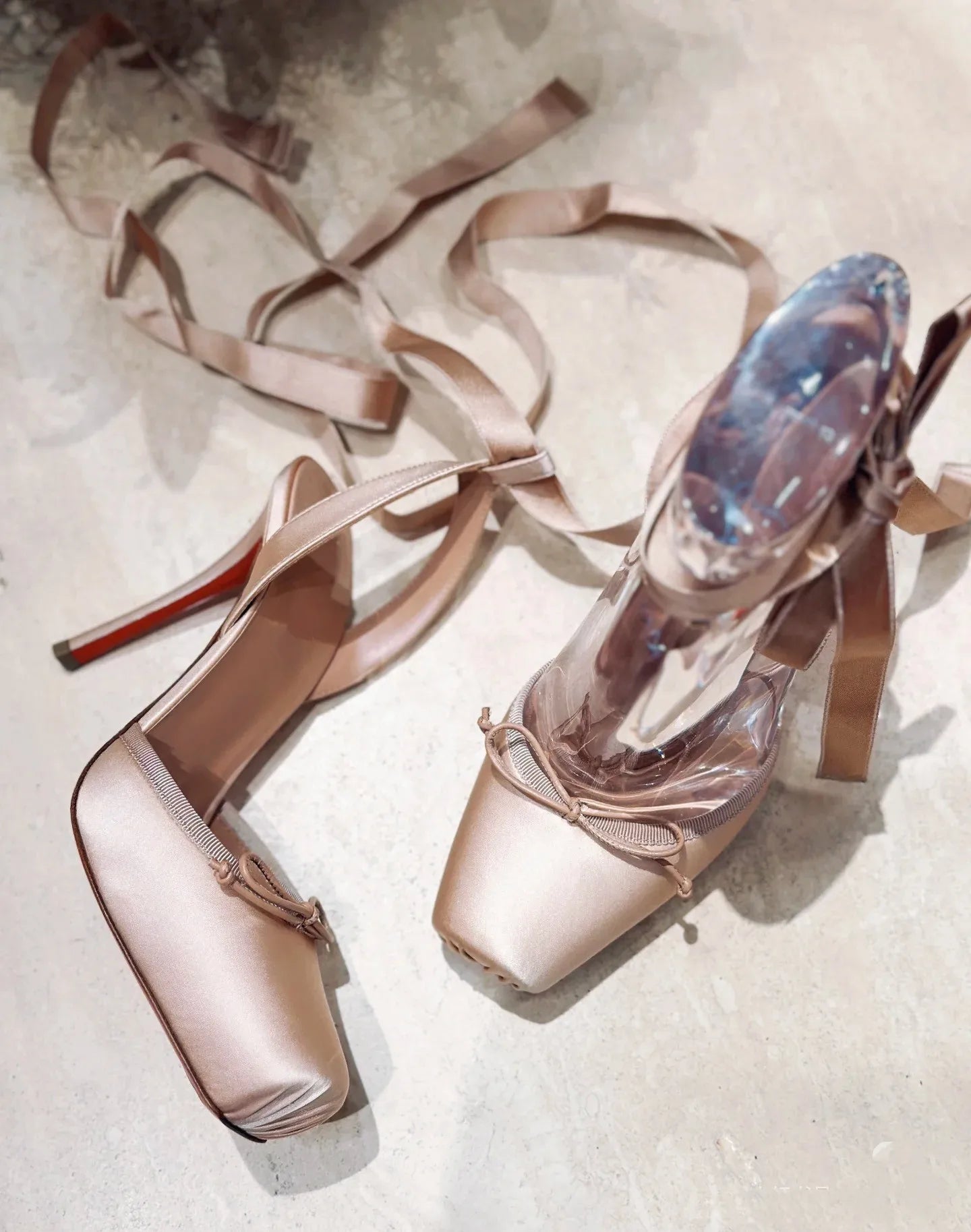 Square Satin Ballerina High-heeled With Ankle Straps