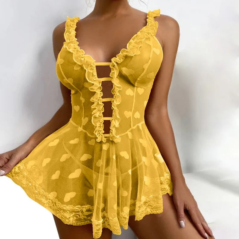 Deep V Neck Heart Underwear Set Nightgown
